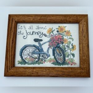Vintage “It’s All About The Journey” Small Framed Bicycle Cross-Stitch Art